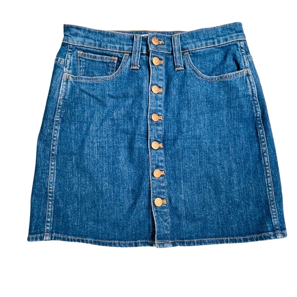 Madewell Stretch Dark Wash Denim Button Front Skirt 26 Jean A-Line Stretch